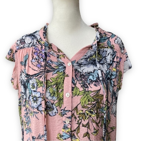 Lovestitch Pink Floral Print Ruffle Sleeve Button Down Top Size Small - Picture 2 of 11